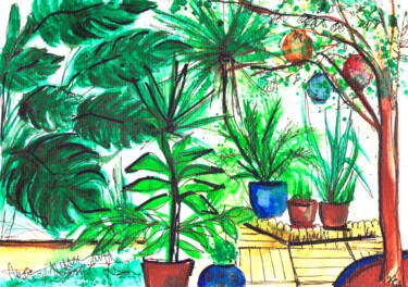 Painting titled "Patio" by Kenza Chraibi, Original Artwork, Watercolor