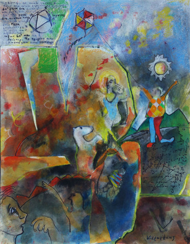 Malerei mit dem Titel "Le Cerf Volant" von Keramekis, Original-Kunstwerk, Andere