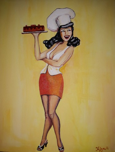 Peinture intitulée "Gâteau au chocolat" par Carolina Kergall, Œuvre d'art originale, Acrylique