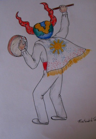 Dessin intitulée "Carnaval diablada" par Carolina Kergall, Œuvre d'art originale