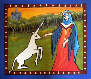 Peinture intitulée "La licorne avec sa…" par Carolina Kergall, Œuvre d'art originale, Autre