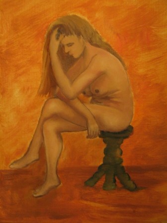 Peinture intitulée "Femme pensative" par Carolina Kergall, Œuvre d'art originale, Huile