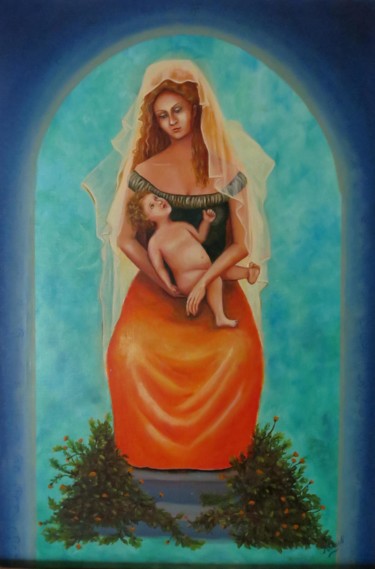 Schilderij getiteld "Mother and child" door Carolina Kergall, Origineel Kunstwerk