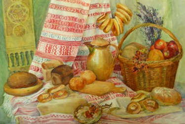 Картина под названием "Хлеба" - Любовь Керимулаева, Подлинное произведение искусства, Акварель