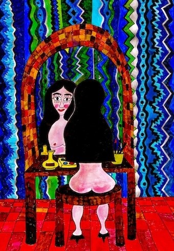 Peinture intitulée "Abla at the mirror" par Kata Keresztely, Œuvre d'art originale, Huile