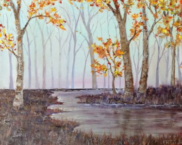 Peinture intitulée "brumes d'automne" par Kerman, Œuvre d'art originale, Huile