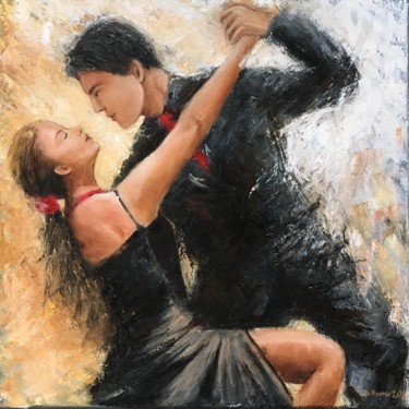 Peinture intitulée "Couple de danseurs" par Deborah Kerner, Œuvre d'art originale, Huile Monté sur Châssis en bois