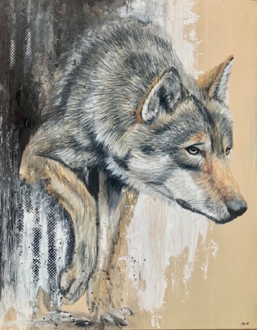 Painting titled "Loup" by Deborah Kerner, Original Artwork, Acrylic