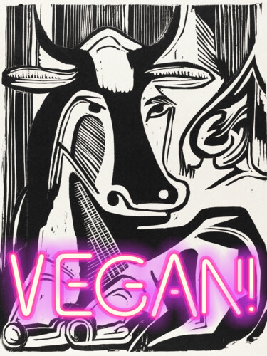 Digital Arts titled "Vegan - Cow" by Kerry Pritchard, Original Artwork, Digital Painting