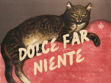 Digital Arts titled "Dolce Far Niente Cat" by Kerry Pritchard, Original Artwork, Digital Painting