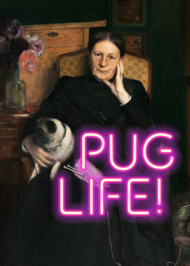 Grafika cyfrowa / sztuka generowana cyfrowo zatytułowany „Pug Life” autorstwa Kerry Pritchard, Oryginalna praca, Malarstwo c…