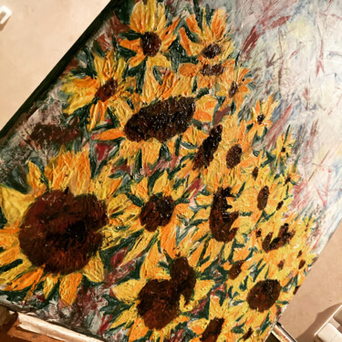 Painting titled "30 Sonnenblumen" by Kerstin Lansche, Original Artwork, Acrylic Mounted on Wood Stretcher frame