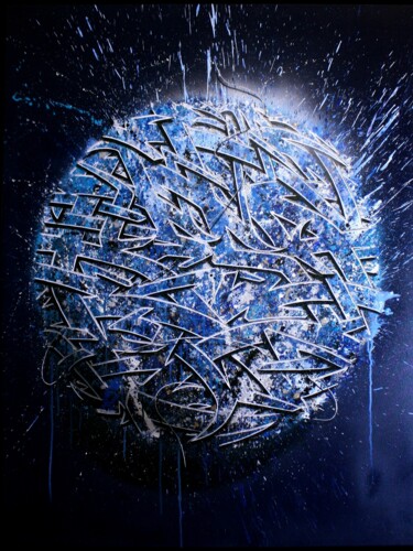 Peinture intitulée "Dark blue" par Kesa Graffiti, Œuvre d'art originale, Bombe aérosol Monté sur Panneau de bois