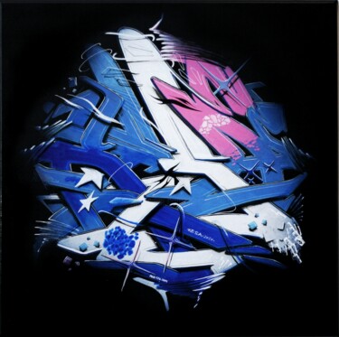 Malerei mit dem Titel "Blue c" von Kesa Graffiti, Original-Kunstwerk, Acryl