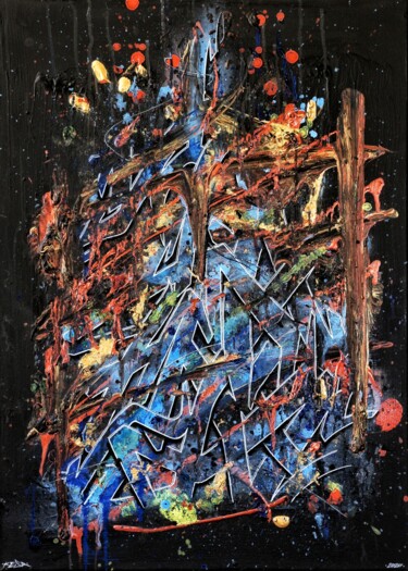 Schilderij getiteld "Black&blue" door Kesa Graffiti, Origineel Kunstwerk, Acryl