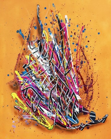 Картина под названием "Orange 2020" - Kesa Graffiti, Подлинное произведение искусства, Акрил Установлен на Деревянная рама д…