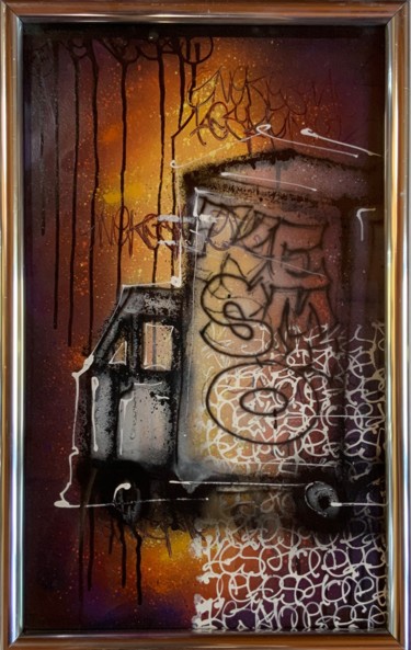 Peinture intitulée "« A fond la caisse »" par Mickael Bereriche (KESMO), Œuvre d'art originale, Bombe aérosol Monté sur Verre