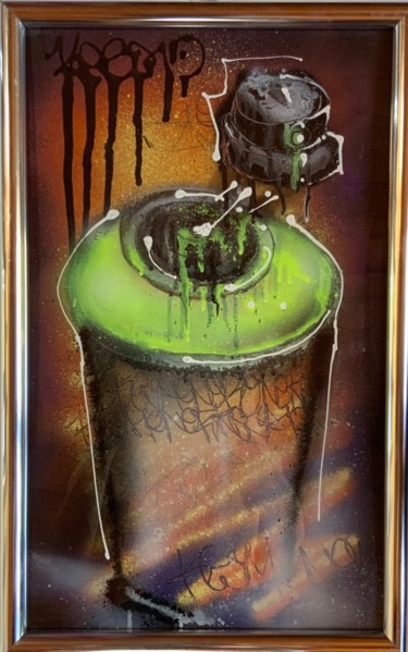 Peinture intitulée "« Sous pression »" par Mickael Bereriche (KESMO), Œuvre d'art originale, Bombe aérosol Monté sur Verre