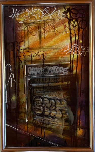 Painting titled "« Store 73 »" by Mickael Bereriche (KESMO), Original Artwork, Spray paint Mounted on Glass