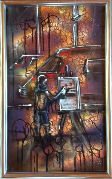Painting titled "« Picasso en VF 2.0…" by Mickael Bereriche (KESMO), Original Artwork, Spray paint Mounted on Glass