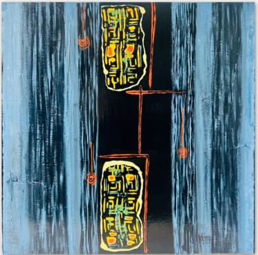Pintura titulada "INDIGO" por Kesso, Obra de arte original, Vidrieras de pintura Montado en Bastidor de camilla de madera