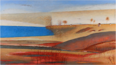 Painting titled "Red Fields" by Kestutis Jauniskis, Original Artwork, Oil