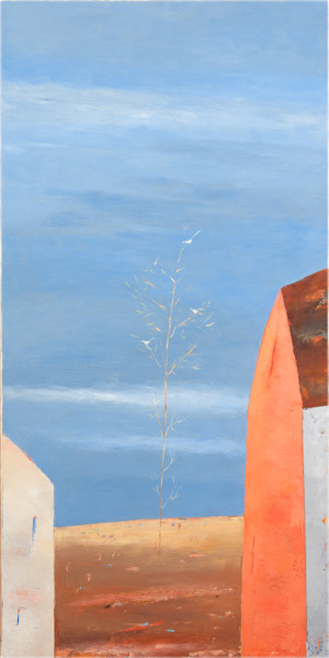 Картина под названием "Tree With White Bir…" - Kestutis Jauniskis, Подлинное произведение искусства, Масло