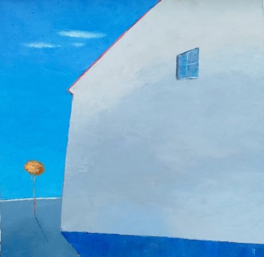 Painting titled "Blue Landscape With…" by Kestutis Jauniskis, Original Artwork, Oil
