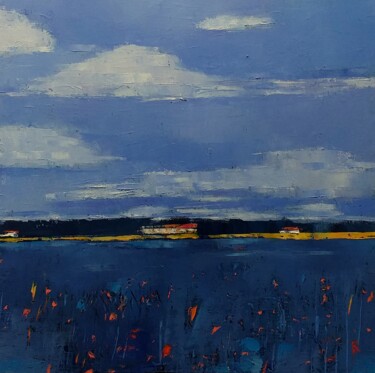 Painting titled "Blue Landscape 1" by Kestutis Jauniskis, Original Artwork, Oil