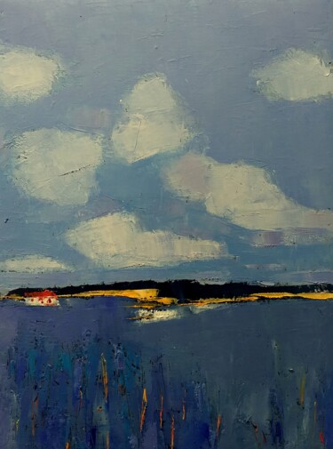 Painting titled "Blue Landscape 2" by Kestutis Jauniskis, Original Artwork, Oil