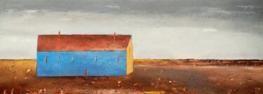Painting titled "Almost Blue House" by Kestutis Jauniskis, Original Artwork, Oil