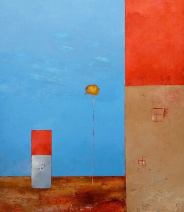 Malerei mit dem Titel "Between The Houses" von Kestutis Jauniskis, Original-Kunstwerk, Öl