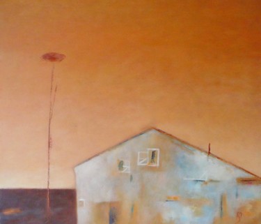 Peinture intitulée "Landscape With House" par Kestutis Jauniskis, Œuvre d'art originale, Huile