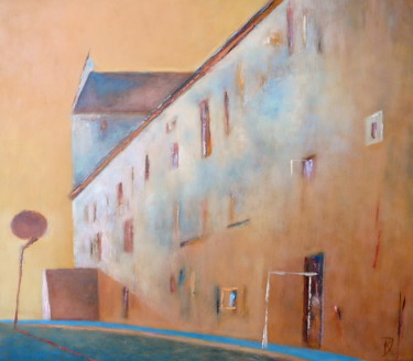 Painting titled "Old City Street" by Kestutis Jauniskis, Original Artwork, Oil
