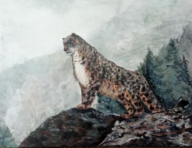 Peinture intitulée "Snow Leopard" par Ket Stanchik, Œuvre d'art originale, Acrylique Monté sur Panneau de bois