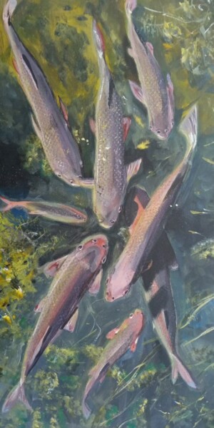 Malarstwo zatytułowany „8 fish” autorstwa Кэт Станчик, Oryginalna praca, Akryl Zamontowany na Drewniana rama noszy