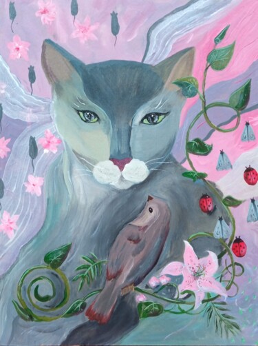 Pittura intitolato "morning cat" da Ket Stanchik, Opera d'arte originale, Acrilico