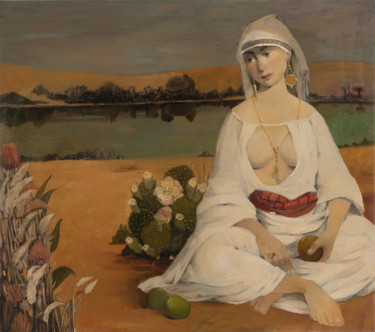 Malerei mit dem Titel "Woman by the lake" von Ketevan Maisuradze Keti, Original-Kunstwerk, Öl