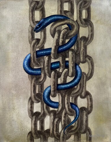 Painting titled "In chains" by Ketrin Trinity, Original Artwork, Oil Mounted on Wood Stretcher frame