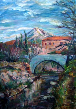 Peinture intitulée "pont" par Robert Keusseyan, Œuvre d'art originale, Huile