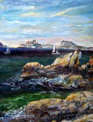 Peinture intitulée "au bord de la mer" par Robert Keusseyan, Œuvre d'art originale, Huile