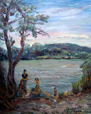 Peinture intitulée "au bord de lac" par Robert Keusseyan, Œuvre d'art originale, Huile