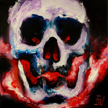 Malerei mit dem Titel "Square Skull 2" von Brice Nermond, Original-Kunstwerk, Öl