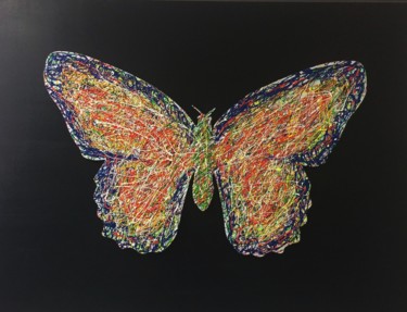 Painting titled "blue-butterfly" by Kapiano, Original Artwork