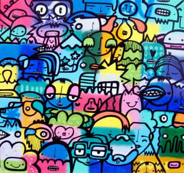 Картина под названием "Stay together" - Kev Munday, Подлинное произведение искусства, Акрил Установлен на Деревянная рама дл…