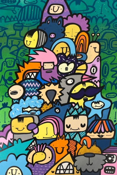 「Pile Up」というタイトルの絵画 Kev Mundayによって, オリジナルのアートワーク, アクリル ウッドストレッチャーフレームにマウント