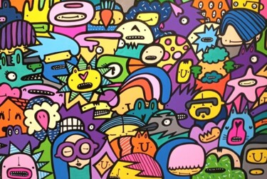Картина под названием "Wild Crowd" - Kev Munday, Подлинное произведение искусства, Акрил Установлен на Деревянная рама для н…