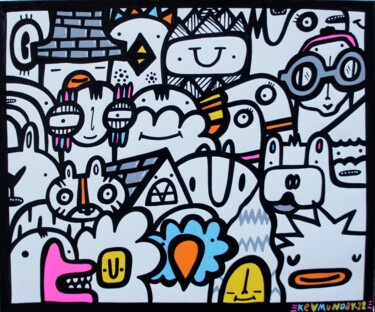 Картина под названием "Happy House" - Kev Munday, Подлинное произведение искусства, Акрил Установлен на Деревянная рама для…