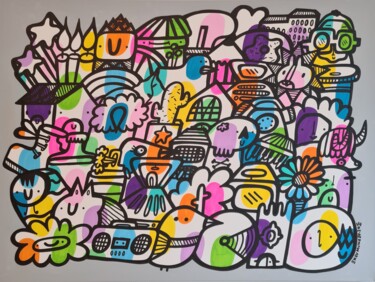 Pintura titulada "Sound Of The Street" por Kev Munday, Obra de arte original, Acrílico Montado en Bastidor de camilla de mad…