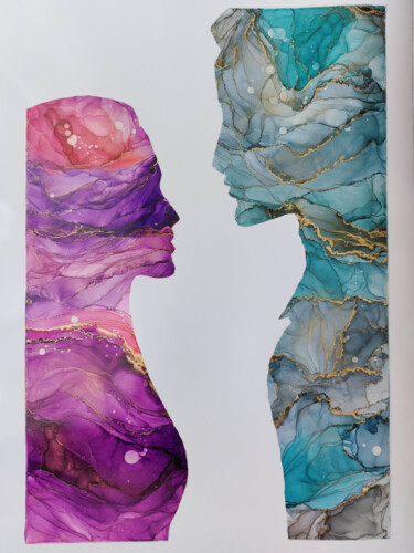 Peinture intitulée "The couple of lovers" par Kevich Anastacia, Œuvre d'art originale, Encre